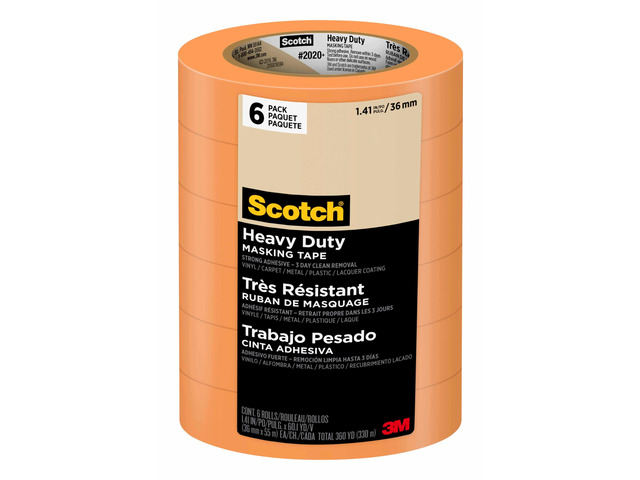 Heavy Duty Painter's Tape, 6 Rolls, 1.41 in x 60.1 yd, for Use On Vinyl, Carpet, Metal, & Plastic, Indoor & Outdoor Masking Tape, Bonds...