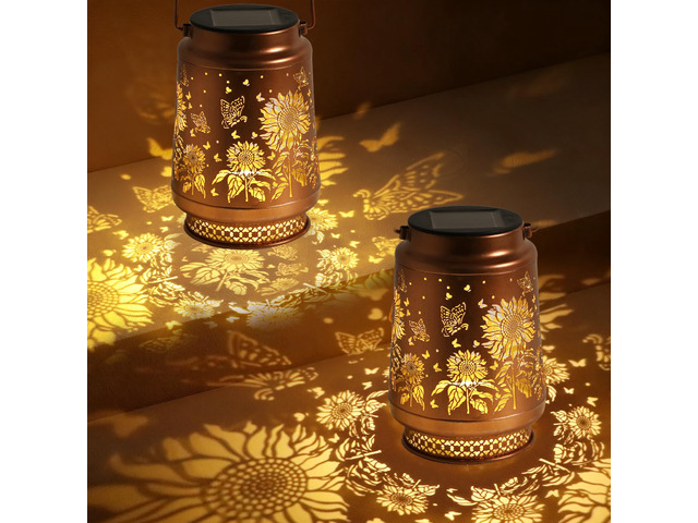 2 Pack Sunflower Solar Lanterns Outdoor Waterproof, Garden Decor Birthday Gifts for Women Mom Grandma Sister, Metal Hanging Solar Lights Outside...