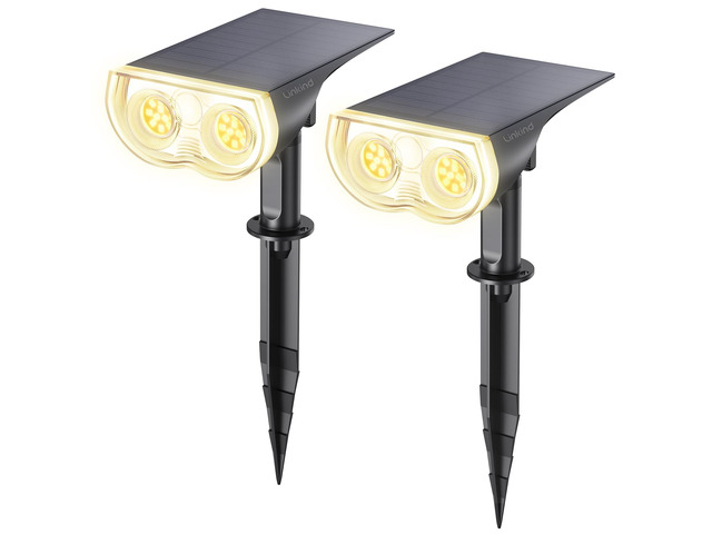 Solar Lights Outdoor Waterproof LED Spotlights Warm White 2 Pack Starray, 3 Lighting Modes, 650LM, 3000K, Dusk to Dawn, In-Ground Wall-Mounted for...