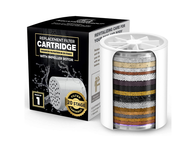 20-Stage Filter Cartridge with Spin Propeller, No Housing shower filter cartridge 20-stage, spin propeller design, reduces chlorine heavy metals...