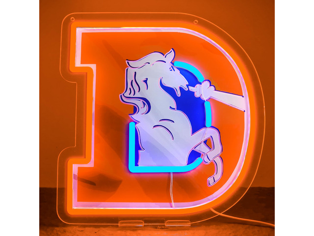 Broncos Football Neon Signs Led Sign for Wall Decor Rugby Team Light Up Sign Suitable for Man Cave Office Bar Pub Wall Art Gifts for Teen Boys