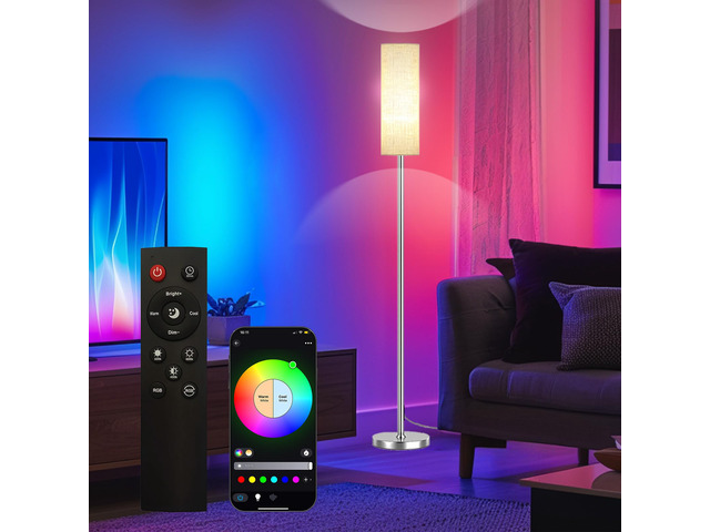 Smart LED Floor Lamp with APP Control & RGB Colors - Dimmable Standing Lamp for Living Room, Bedroom, Gaming - Remote, Timer, 9W Bulb Included, 67'...