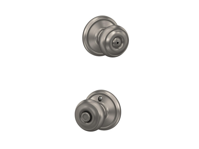 Georgian Bed/Bath Privacy Door Knob with Lock, Satin Nickel Interior bedroom or bathroom door knob with push button lock, Easy to install,...