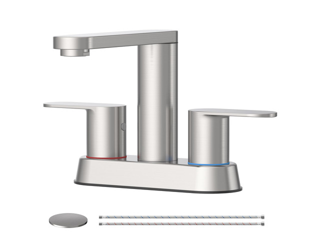 Brushed Nickel Bathroom Faucets 4 in Centerset Faucet for Bathroom Sink 2 or 3 Hole Basin 2-Handle 360° Swivel Spout Sink Faucet with Pop up Drain...