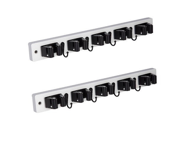 2 Pack Broom Holder Wall Mount With 5 Slots & 4 HooksRustic Wood Broom & Mop HangerWall Mounted Garden & Garage Tool Storage Organizer Rack for...