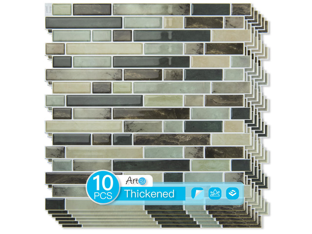 Linear Design Tile Peel and Stick Backsplash, 10-Sheet, Dark Brown 12 x 12 Inch, Enhanced Thickness, Warp Resistant, Strong Adhesion, Sturdy, for...