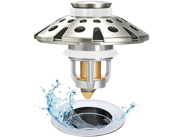 Bathroom Sink Drain Strainer, 3 in 1 Pop Up Bathroom Sink Stopper Universal Drian Plug with Hair Catcher Cover, for 1.06 in to 1.6 in Sink Drain,...
