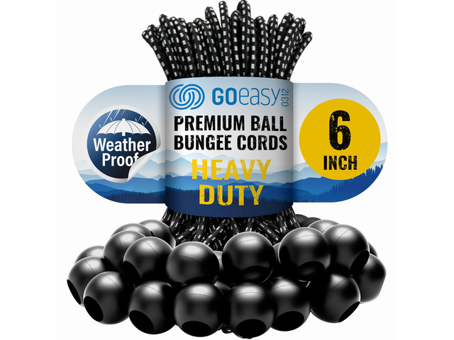 Heavy Duty Ball Bungee Cords 6 Inch, 50 PCS for Tarp Canopy 1' Nylon Ball, 1/5' (5mm) Cord, Stretches to 8.5', UV Resistant, for Canopy Tarp Tent...