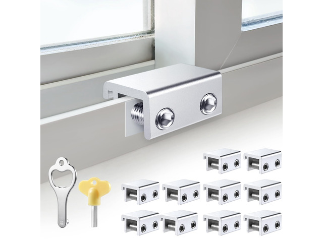 Window Locks Security, Anti-Fall Aluminum Window Stopper (10 Sets) Window Locks for Up and Down Windows & Horizontal Windows, Sturdy Sliding Window...