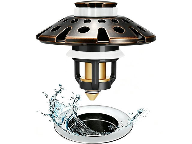 Bathroom Sink Drain Strainer, 3 in 1 Pop Up Bathroom Sink Stopper Universal Drain Plug with Hair Catcher Cover, for 1.06 in to 1.6 in Sink Drain,...