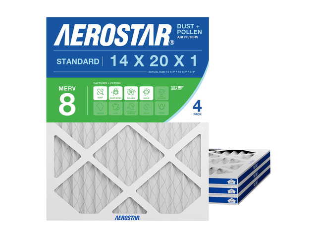 14x20x1 MERV 8 Air Filter, 4 Count, ACTUAL SIZE (13.50 x 19.50 x 0.75), HVAC, Air Conditioning & Furnace Filter Captures Dust, Lint & Pollen (MPR...