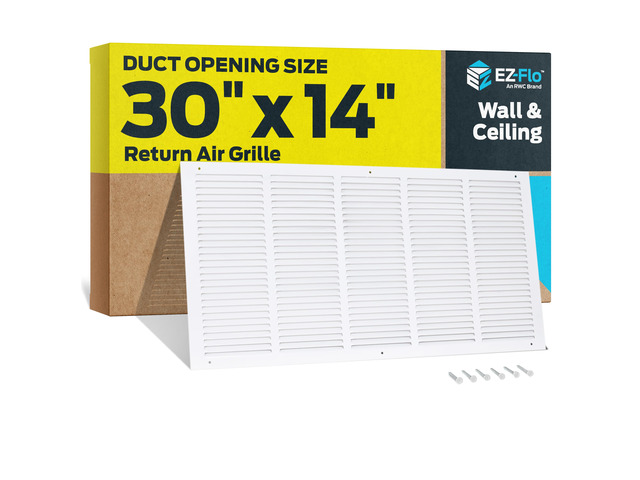 30 x 14 Inch (Duct Opening) Return Air Vent Cover for Wall or Ceiling, Solid Steel Return Air Grille, HVAC Vent Cover, White, 61650