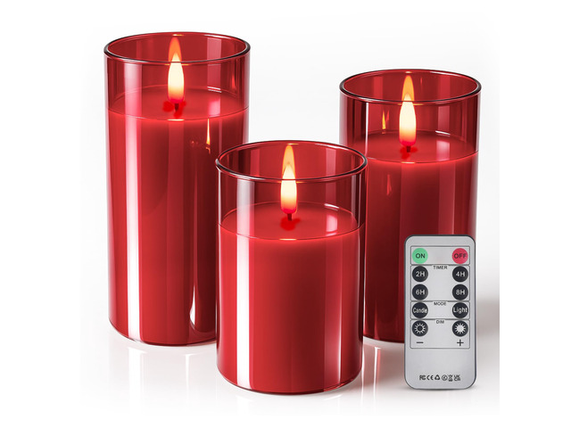 Glass Battery Operated LED Flameless Candles with Remote and Timer, Real Wax Candles Warm Color Flickering Light for Festival Wedding Home Party...