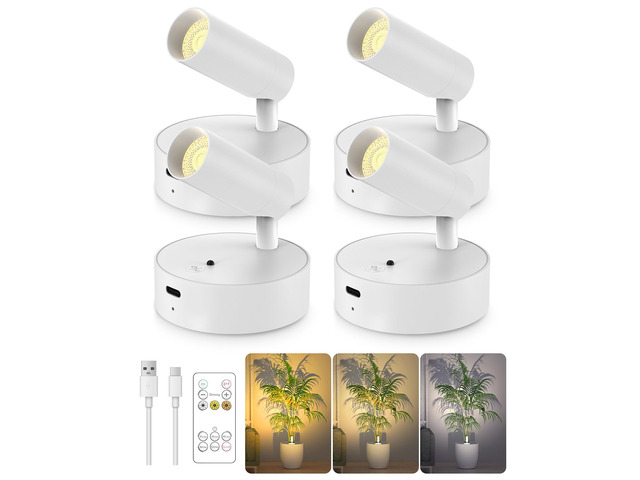 Spotlights Indoor with Remote, 3000Mah Rechargeable Wireless Plant Light Up Lights with 3 Colors & Dimmer, Small LED Picture Lights for Painting,...