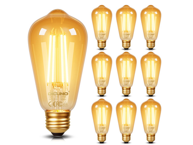 E26 Edison Bulbs 60W, 2200K Amber Warm, Amber Glass, 600LM, 10-Pack 6W LED Edison Bulb ST64, Vintage LED Light for Home, Non-Dimmable, CRI 80