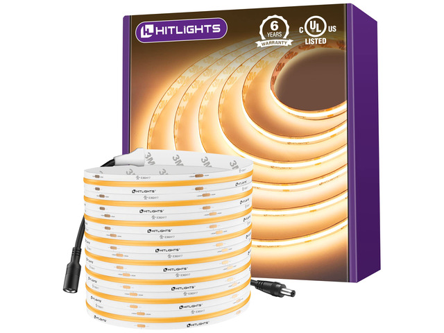 COB LED Strip Lights Warm White 2700K, 16.4ft 24V Tape, UL Listed 2560 LEDs, 350+ lm/ft, CRI 90+, IP30, High Density, Cuttable, Rope Lighting for...