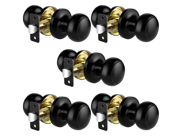Passage Door Knobs, 5 Pack Matte Black Door Knobs, Hallway Closet Non-Locking Interior Doorknobs, Round Door Handles Keyless Reversible for...