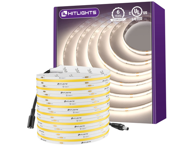 COB LED Strip Lights Neutral White 4000K,16.4ft 24V, UL Listed 2560 LEDs, 350+ lm/ft, CRI 90+, IP30, High Density, Cuttable, Tape Lighting for...