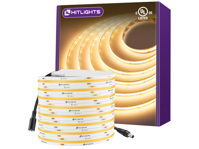 COB LED Strip Lights Warm White 3000K, 16.4ft Premium High Density 24V Tape Light, 2560 LEDs, 350+ LM/FT, CRI 90+, IP30, Lighting for Kitchen,...