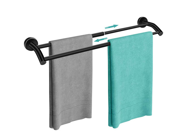 Black Telescopic Double Towel Bar Wall Mount 14.5-24.8Inch Rustproof Towel Rack with Widened Spacing, Scratch-resistant & Durable for Bathroom...