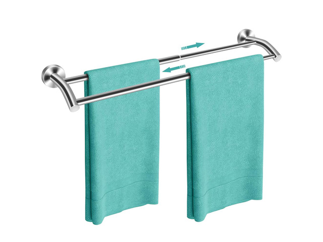 Silver Telescopic Double Towel Bar Wall Mount 14.5-24.8Inch Rustproof Towel Rack with Widened Spacing, Scratch-resistant & Durable for Bathroom...