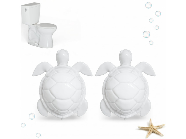White Sea Turtle Ceramic Toilet Bolt Covers 2-Pack, Decorative Bathroom Bolt Hole 1.33'', Hides Toilet Floor Bolts, Coastal Bathroom Decor, Cute...