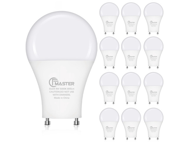 GU24 LED Light Bulb, 5000K Daylight, 9W(100W Equivalent), 800 Lumens, A19 Shape GU 24 LED Bulbs, Twist and Lock GU24 Pin Base with Two Prongs,...