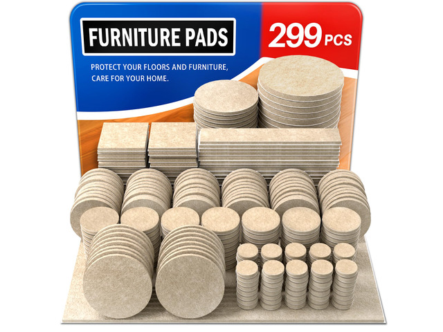299 PCS Felt Furniture Pads for Hardwood Floors Felt Pads for Chair Leg Floor Protectors,Self-Adhesive Felt Pads Reduce Noise and...