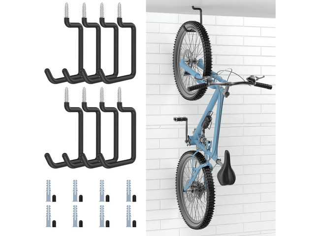 Screw in Bike Hooks, [8 Pack] 8-inch for Wall and Ceiling Loading Capacity 75 LBS with Anti-Slip Coating, Heavy Duty Garage Storage Hooks for...