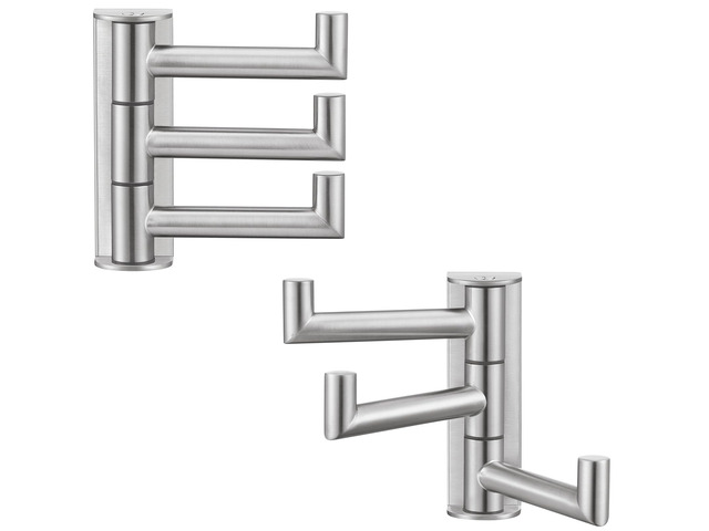 Brushed Nickel Towel Hooks, Swivel Coat Wall Hook, 2 Pack Robust 304 Stainless Steel, Foldable Robe Towel Holder, Bathroom Kitchen Closet Space...