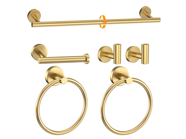 Brushed Gold Bathroom Hardware Set 6-Pieces Towel Bar Set Stainless Steel Bathroom Accessory Set 23.6 Inch Wall Mounted Towel Rack