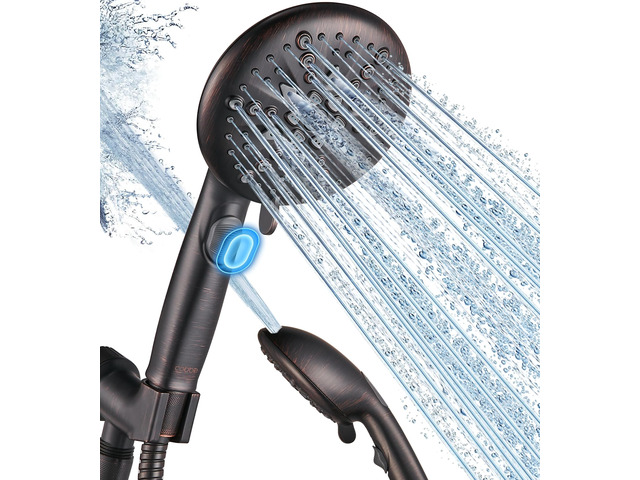 9 Spray Modes Handheld Shower Head, Water-Saving, ORB Power Rinse, 1-Click Pause & Flow Control, 6ft Stainless Steel Hose, Adjustable Brass Bracket
