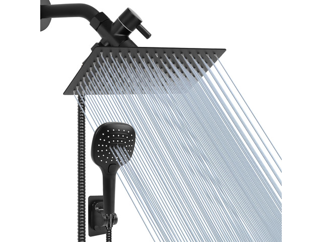 Shower Head with Hose, High Pressure Stainless Steel Rain Shower and 3 Settings Handheld Spray Combo with Push Button Flow Control (12 Inch, Matte...