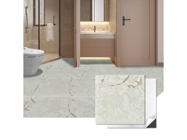 30-Pack Peel and Stick Floor Tiles, 12' x 12', White Grey Vein Marble Anti-Slip, Waterproof, Stain-Resistant, Simple to Clean, Durable, Premium...