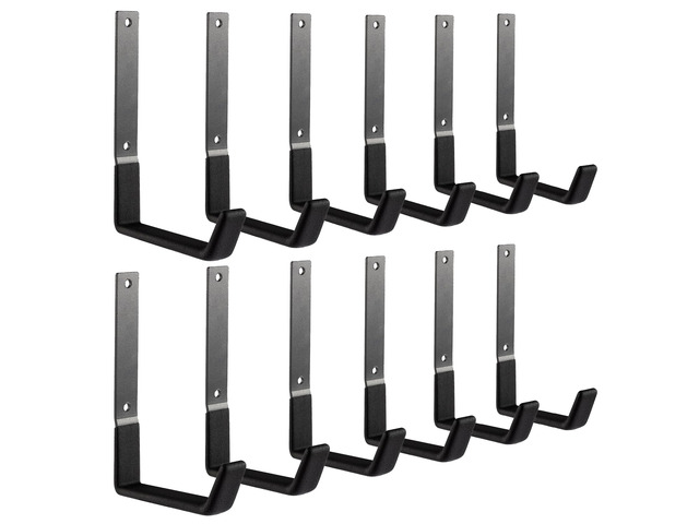 Heavy Duty Steel Hooks - Garage & Garden Tool Organizer, Wall Mount Hooks, Hose Hanger (12, Large)