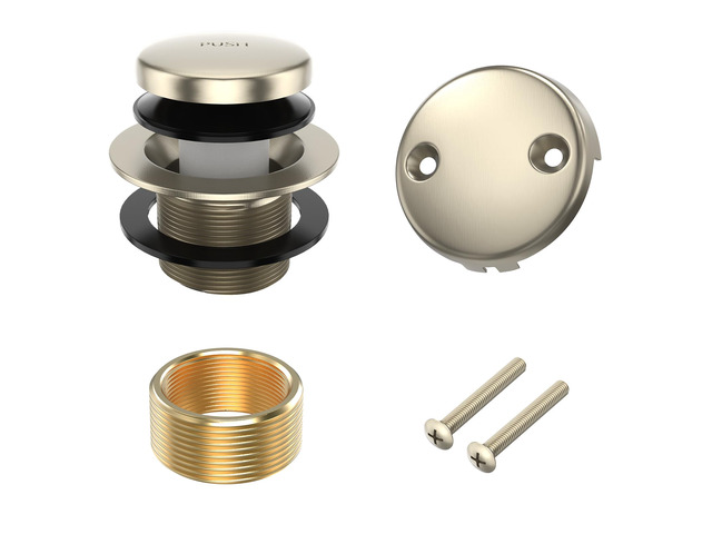 Brushed Nickel Bathtub Drain Kit with Two-Hole Overflow Faceplate All Metal Tip-Toe Tub Drains Cover Trim Set and Universal Fine/Coarse Thread...