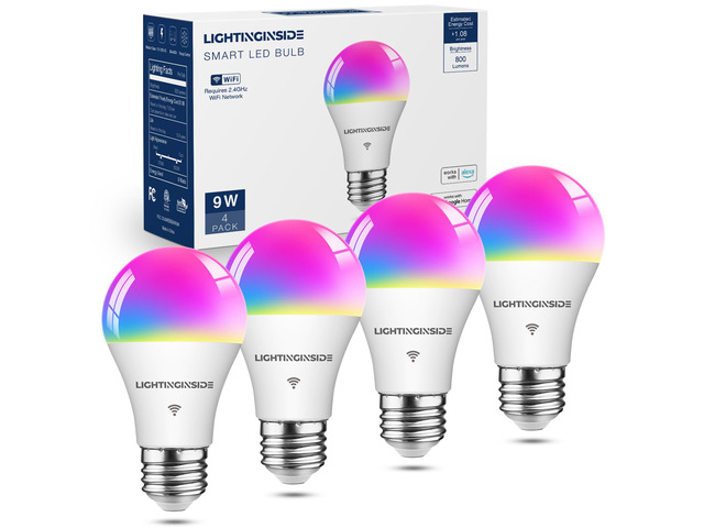 Smart Light Bulb Work with Alexa/Google Home/SmartLife, 4PCS CRI>90, No Hub Required, 60W RGBCW Color Changing Light Bulbs, 800LM 9W Smart Bulb,...