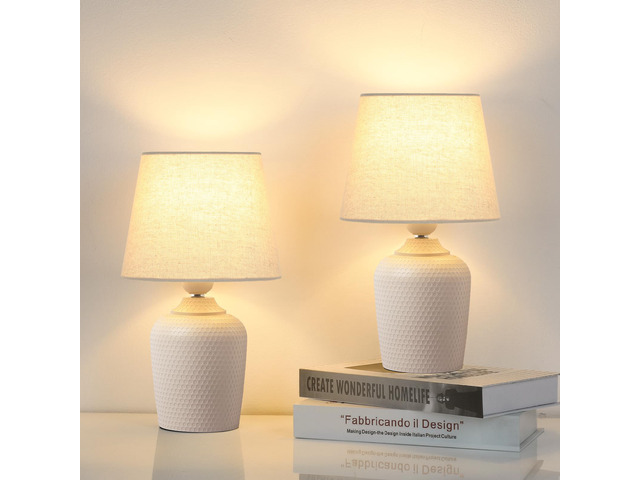 11.8 Small Table Lamps Set of 2 for Bedroom Kids Room, Beige & Cream Cute & Unique, Perfect for Bedside Nightstand Desk Nursery Reading, Fabric Shade