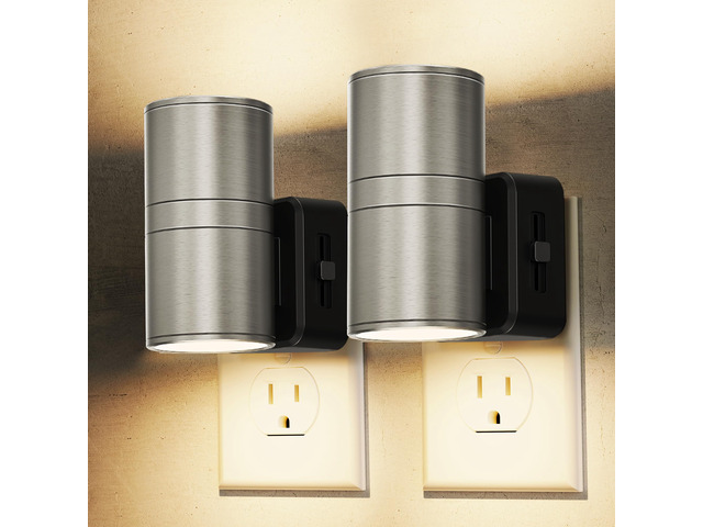 Night Light, Dimmable Night Lights Plug into Wall, Light Sensor Metal-Shade Nightlight for Adults, Automatic Nightlights, Soft White 3000K,...