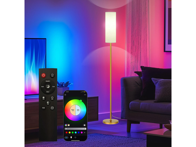 Smart LED Floor Lamp with APP Control & RGB Colors - Dimmable Standing Lamp for Living Room, Bedroom, Gaming - Remote, Timer, 9W Bulb Included, 67'...