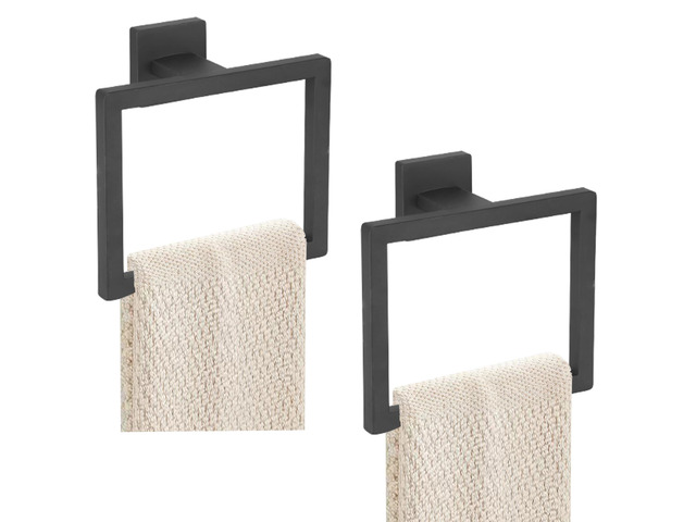 2-Piece Towel Ring - Hand Towel Holder for Bathroom - Matte Black Stainless Steel Towel Holder, Towel Racks for Bathroom, Square Modern Design Hand...