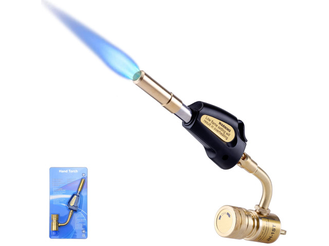 Propane Torch Head with Igniter, Adjustable Flame for Soldering Map Gas Torch Kit, Fits Standard CGA600, Self-Igniting Trigger Start, Brass Build