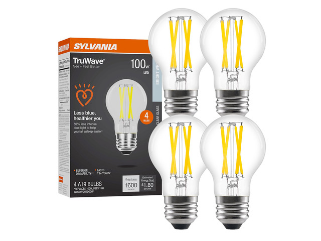 Sylvania LED TruWave Natural Series A19 Light Bulb, 100W Equivalent, Efficient 15W, 1600 Lumens, Medium Base, Dimmable, Clear, 3500K, Bright White...