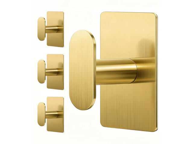 Adhesive Towel Hooks: 20LB Extra Strong Wall Hanger, Gold 4 Pack