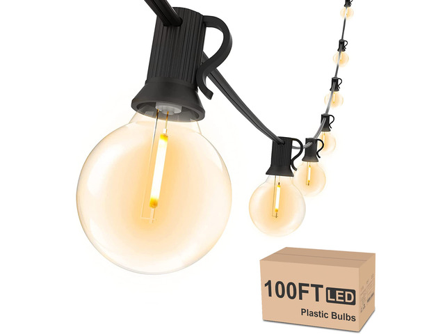 Outdoor String Lights Waterproof 100 FT for Outside Patio 52 Bulbs Shatterproof LED Light, Hanging Globe Lighting, Connectable For Bistro Cafe...