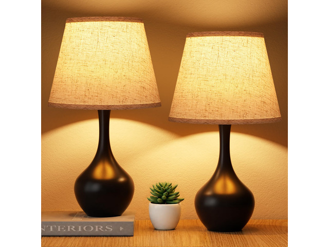 16.1' Touch Table Lamp for Nightstand, Dimmable Small Bedroom Lamp Set of 2 Touch Control, Set of 2, Bulb Included, Black Bedside Lamps for Desk,...