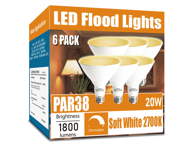 Par38 led Flood Lights Outdoor Light Bulb,Dimmable 1800LM,20W Replace up to 200W,Outdoor Flood Light Bulbs for Backyard,Garage,Porch,Garden,6 Pack...