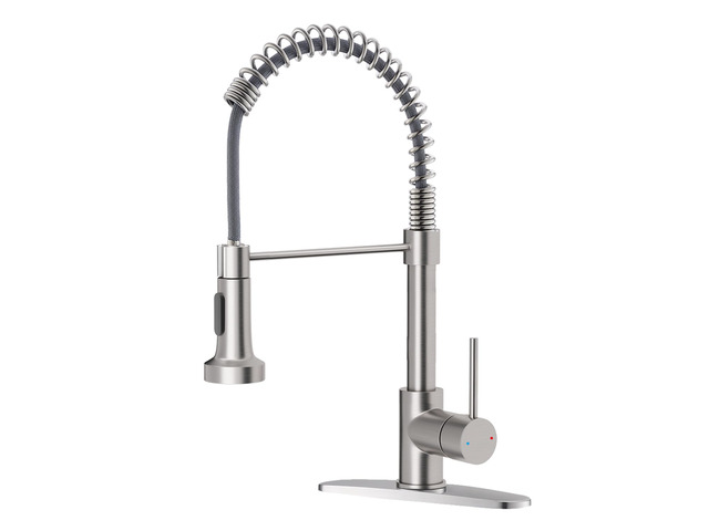 Kitchen Faucet with Pull Down Sprayer Brushed Nickel 1 Handle Spring Sink Faucets, Lead-Free Stainless Steel, 1 or 3-Hole with Deck...