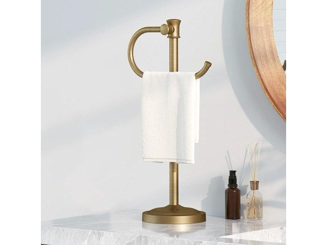 Stand Hand Towel Holder, Countertop Towel Bar, Antique Brass 17 Inch Bathroom Towel Hanger, Freestanding Vanity Counter Top Towel Holder, Towel...