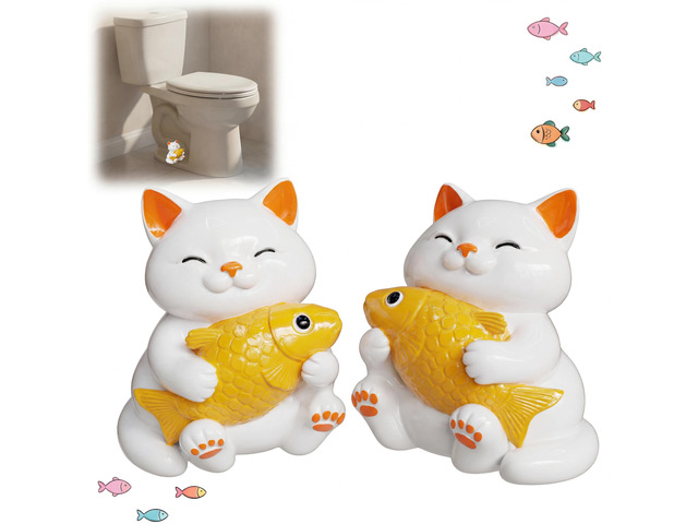 Ceramic Cat Toilet Bolt Covers Decorative, Tool-Free Install 2 Pack Premium ceramic, Hides Ugly Toilet Floor Bolts, Bolt Hole 0.94'', with 2 Floor...